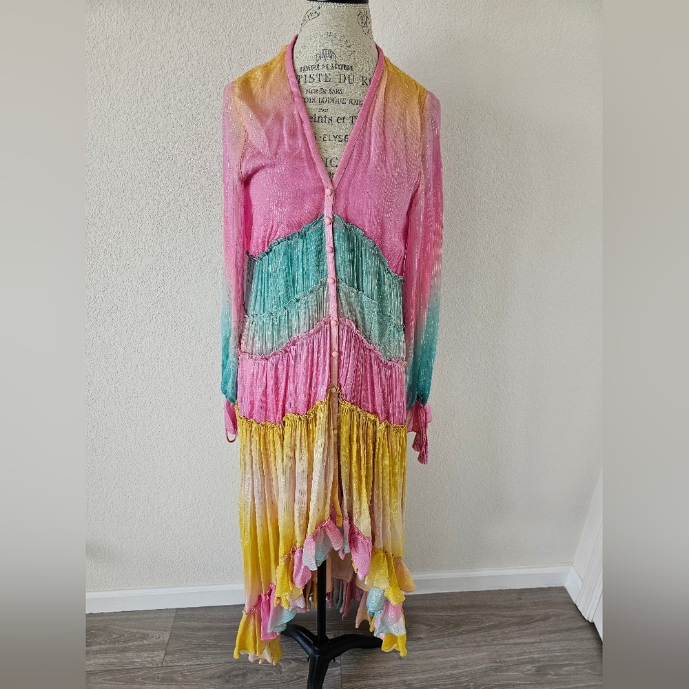 Rococo Sand Metallic Ombré Tiered Maxi Dress - Size Medium Rococo Sand - Picture 4 of 8